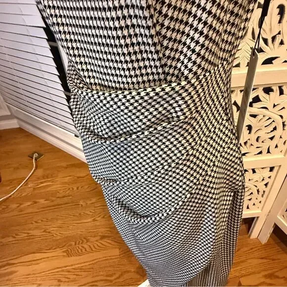 NWT Calvin Klein Black and White Checkered Midi Dress  Sz 10 - Picture 3 of 5